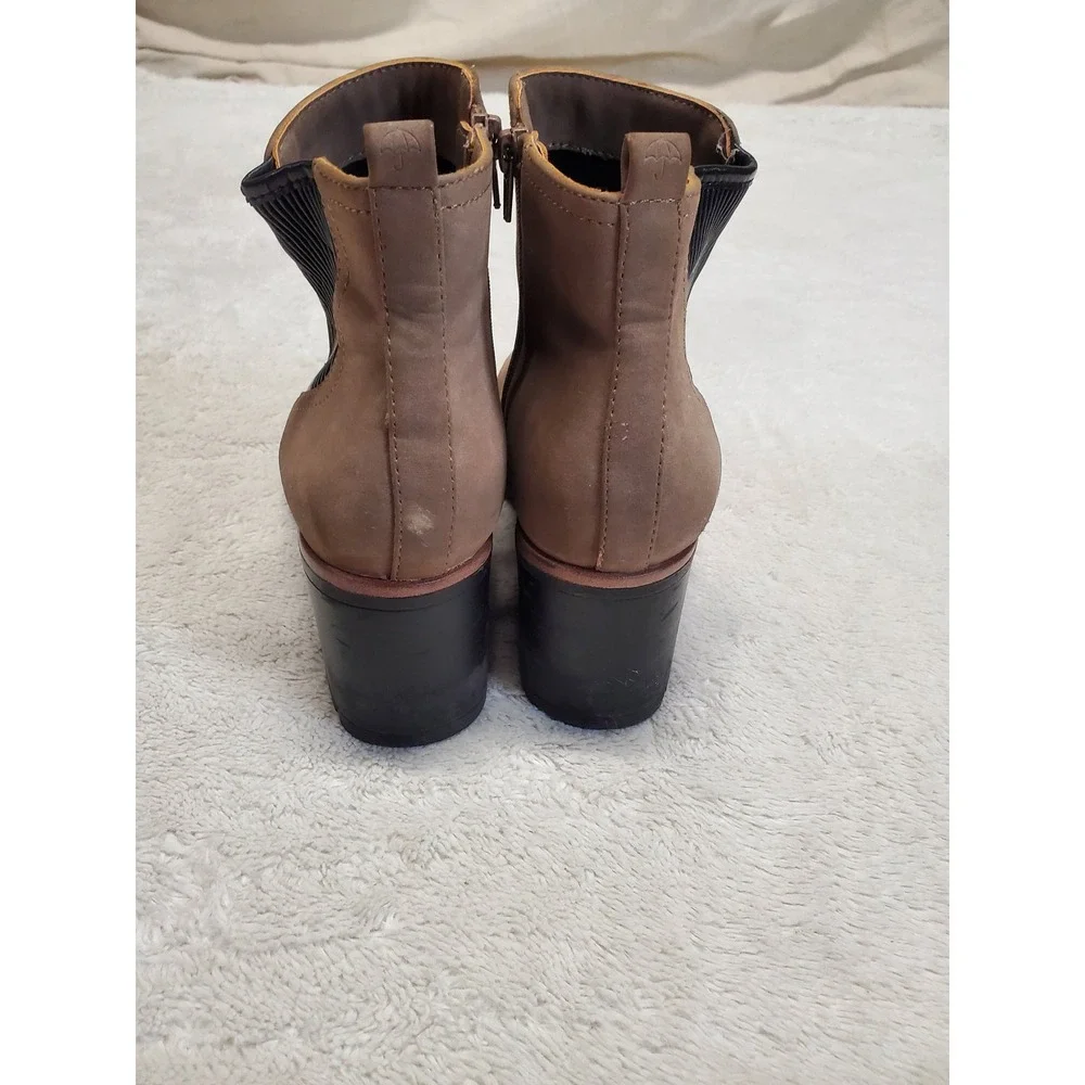 Naturalizer Greige Brown Gray Leather Ankle Heeled Boots 9.5 Classic Office